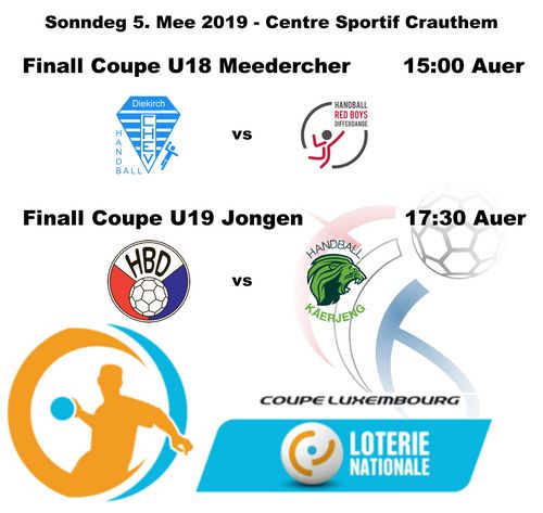 Dëse Sonndeg : Coupe Finallen U18 Meedercher an U19 Jongen