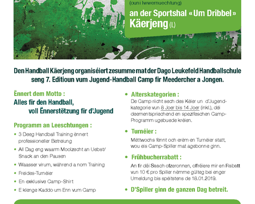 7. Editioun vum Jugend-Handball Camp zu Käerjeng