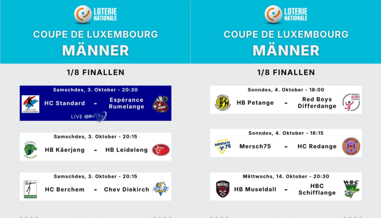 🏆 Loterie Nationale Coupe de Luxembourg bei de Männer - ⅛ Finallen